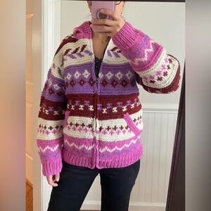 Handmade Nepal 100% Wool zip up hooded sweater– Fully Lined – size S